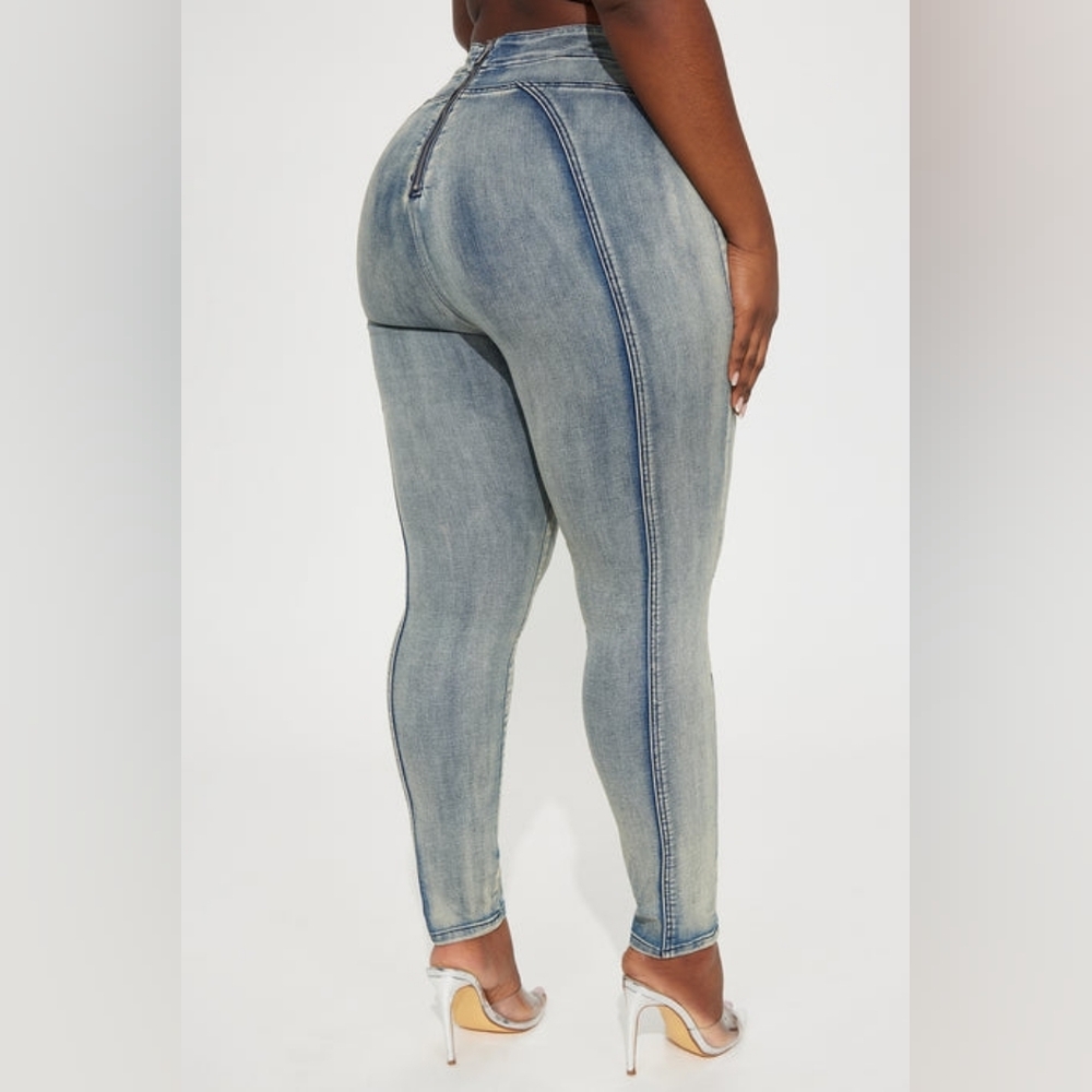 Back To You Stretch Skinny - Vintage Wash Women's Blue Denim Corset Jeans - Picture 6 of 7